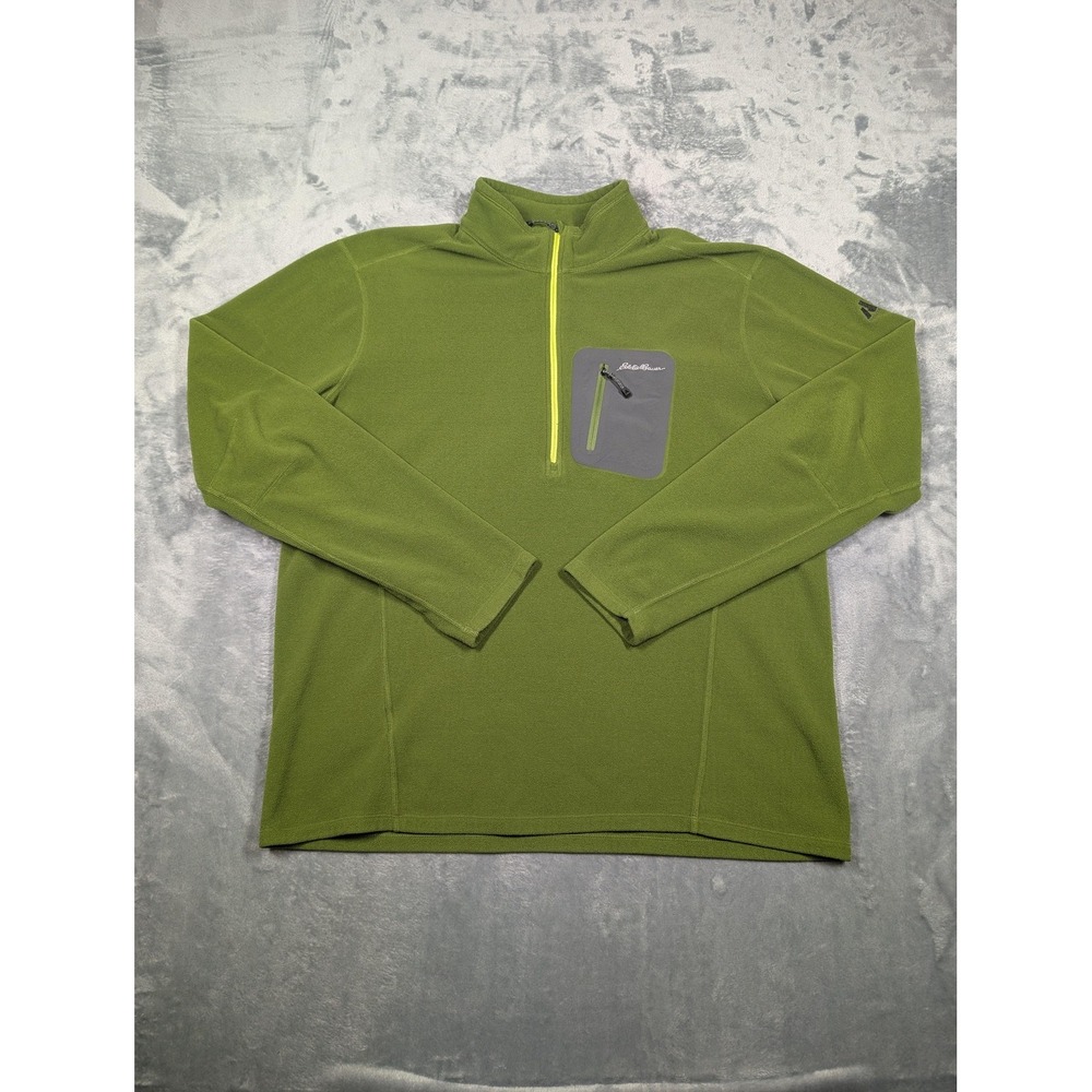Eddie Bauer Pullover Mens XLT Green Fleece Quarter Zip Chest Pocket Hiking